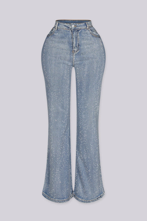 Opulent Rhinestone Flare Leg Denim Jeans