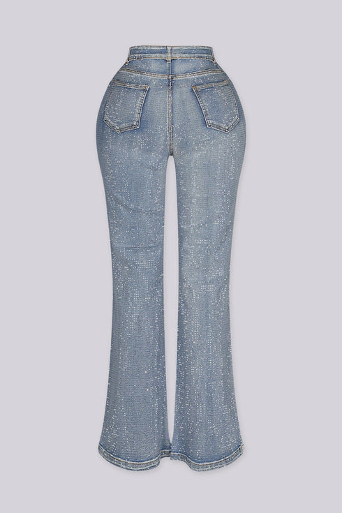 Opulent Rhinestone Flare Leg Denim Jeans