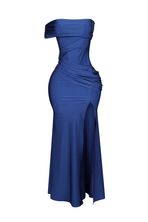 Apollo Nylon Off Shoulder Slit Maxi Dress