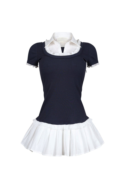 Polina Ribbed Poplin Pleated Combo Dress