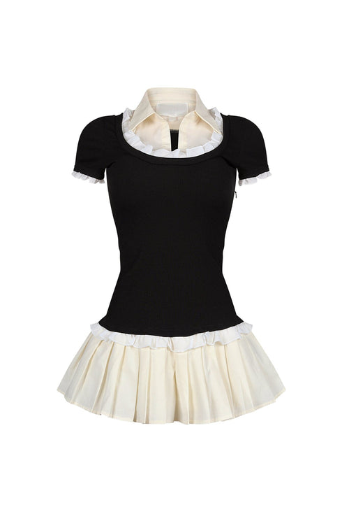 Polina Ribbed Poplin Pleated Combo Dress