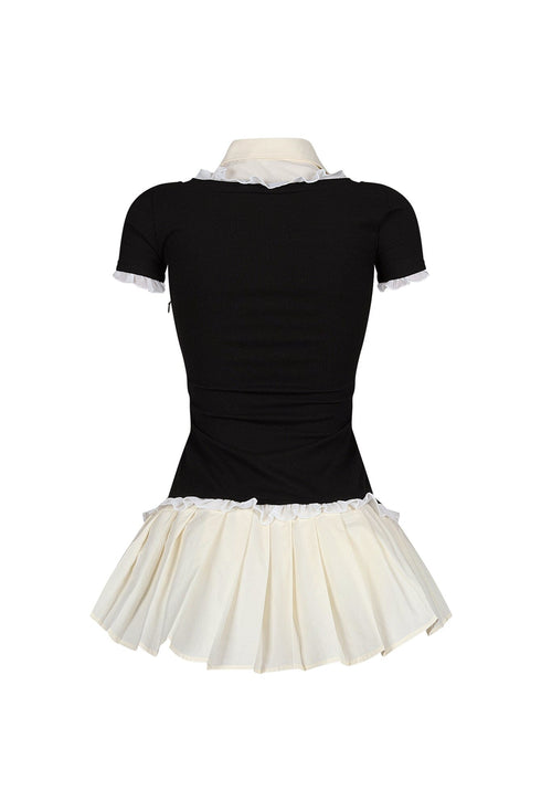 Polina Ribbed Poplin Pleated Combo Dress