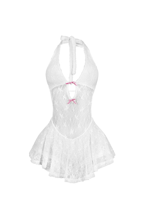 Kiyomi Halter Neck Mesh Lace Mini Dress