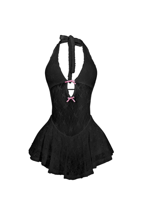 Kiyomi Halter Neck Mesh Lace Mini Dress