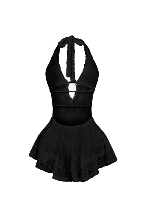 Kiyomi Halter Neck Mesh Lace Mini Dress