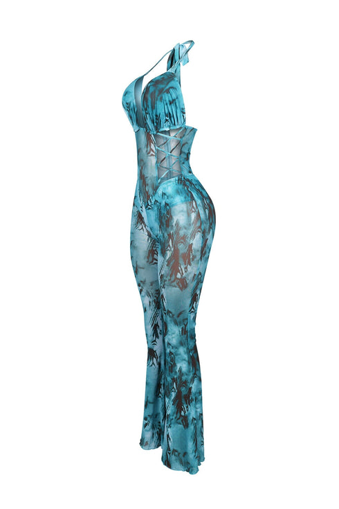 Seductive Mesh Cutout Halter Jumpsuit