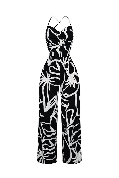 Aoura Printed Open Back Lace UP Jumpsuit