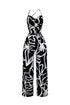 Aoura Printed Open Back Lace UP Jumpsuit