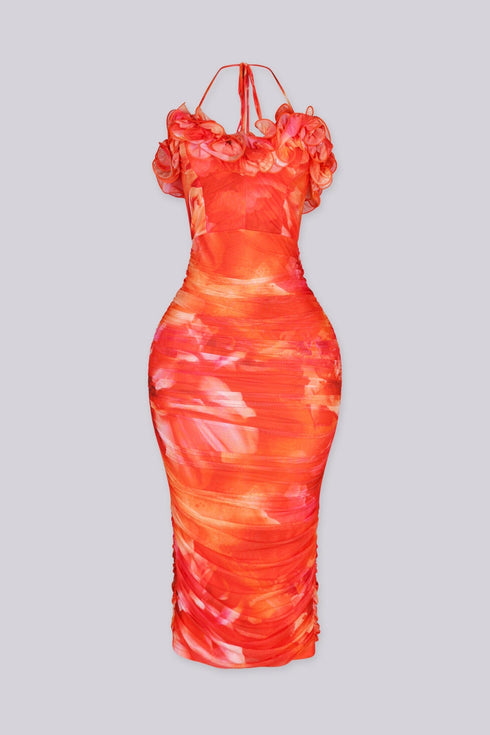 Petal Flame Slit Midi Dress