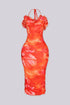 Petal Flame Slit Midi Dress