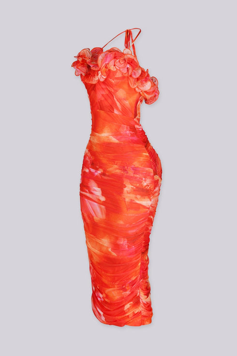 Petal Flame Slit Midi Dress