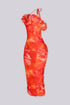 Petal Flame Slit Midi Dress