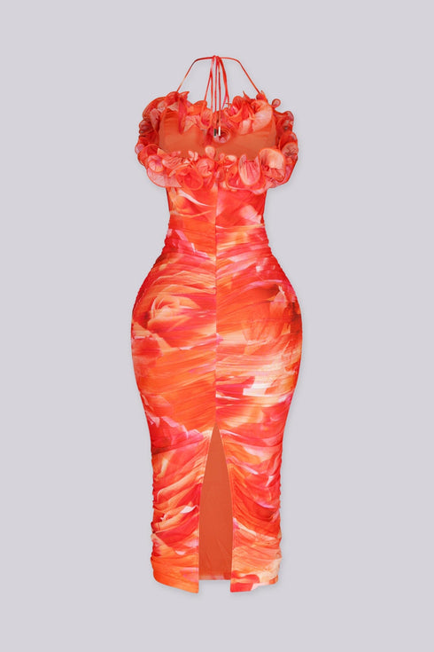 Petal Flame Slit Midi Dress