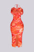 Petal Flame Slit Midi Dress