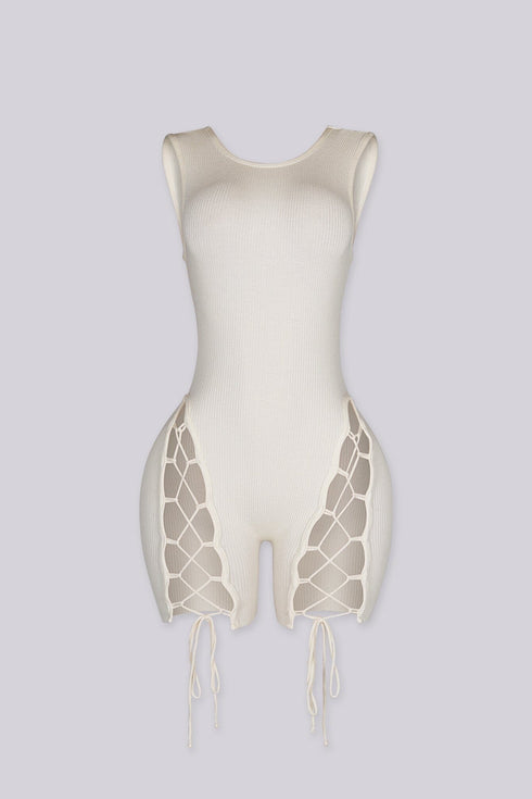 Vanta Ribbed Lace Up Romper
