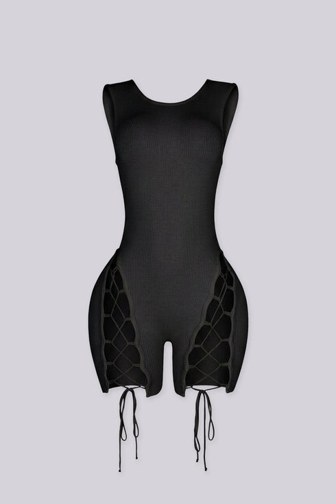 Vanta Ribbed Lace Up Romper