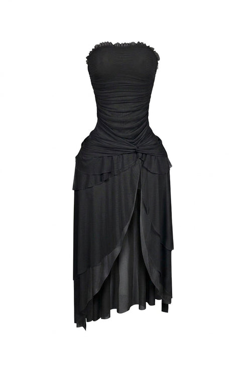 Sahara Mesh Ruffled Tube Midi Dress