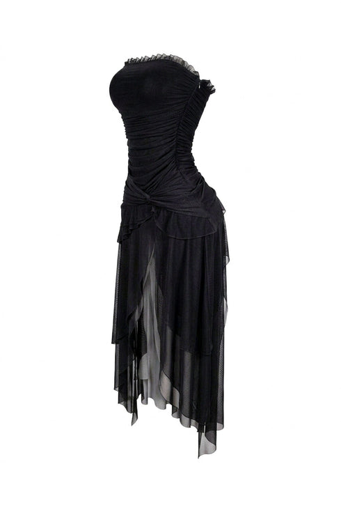 Sahara Mesh Ruffled Tube Midi Dress