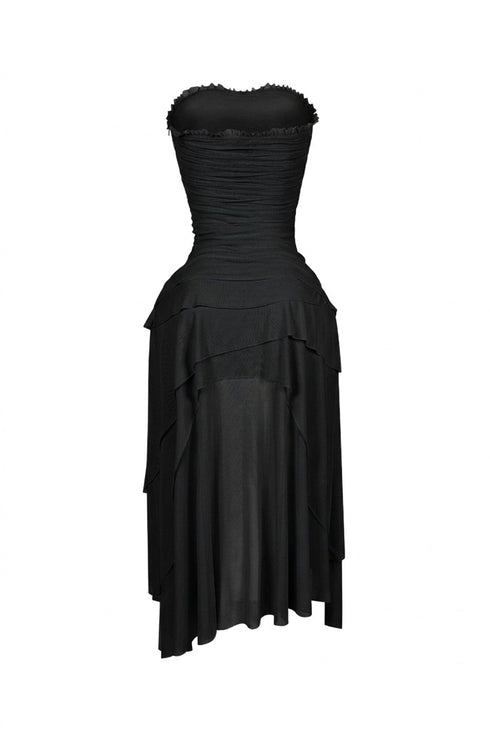 Sahara Mesh Ruffled Tube Midi Dress