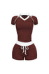 Yumi Contrast Piping Collared Top & Shorts SET
