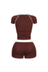 Yumi Contrast Piping Collared Top & Shorts SET