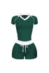 Yumi Contrast Piping Collared Top & Shorts SET