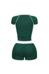 Yumi Contrast Piping Collared Top & Shorts SET