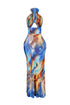 Blue Marble Printed Mesh Halter Dress