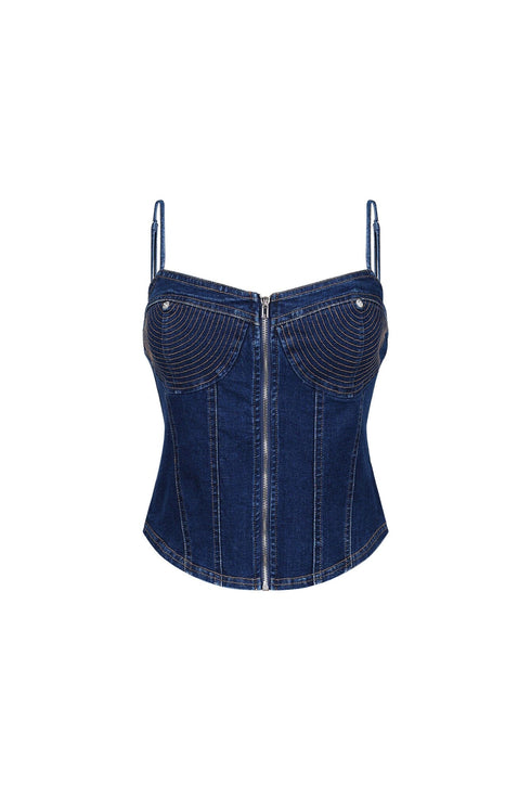 Tehran Stitching Denim Corset Top