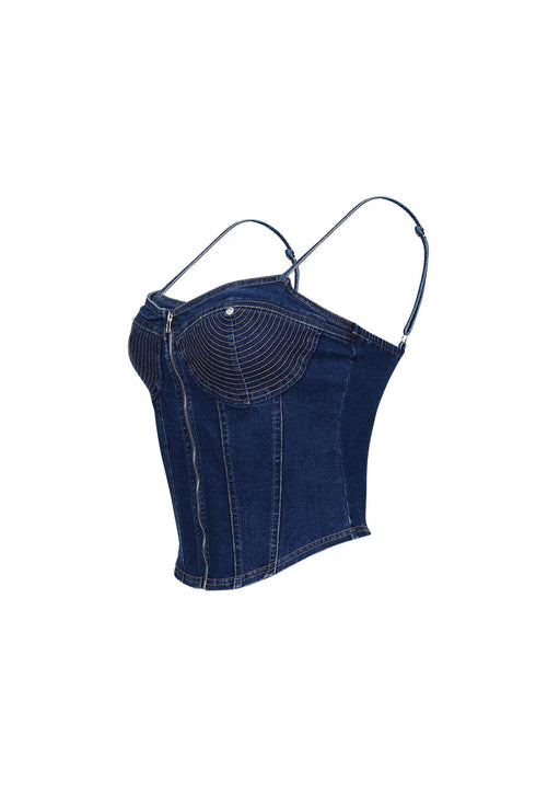Tehran Stitching Denim Corset Top