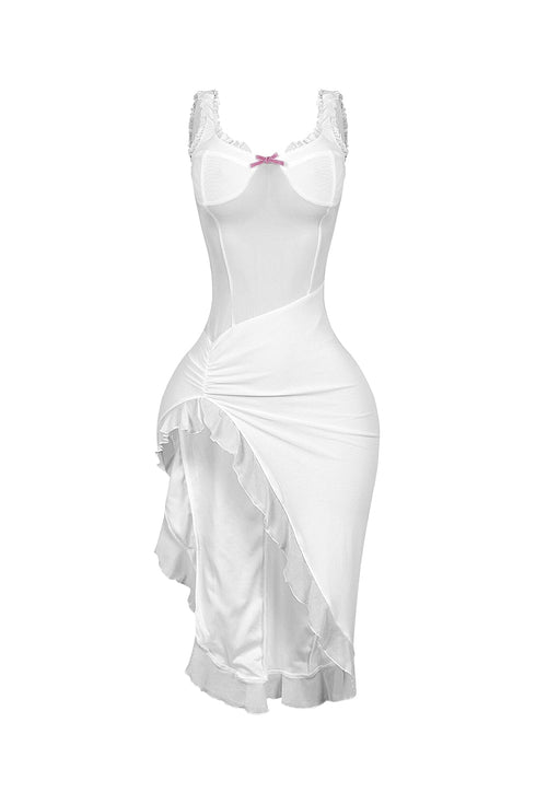 Tamiko Mesh Ruffle Trim Tank Midi Dress