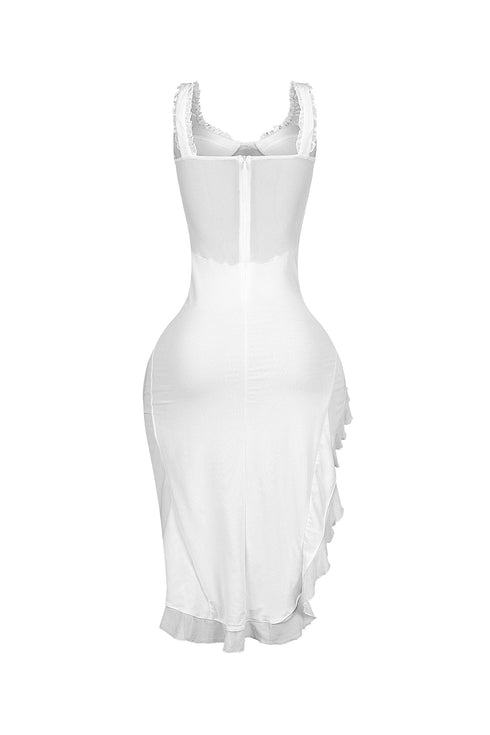 Tamiko Mesh Ruffle Trim Tank Midi Dress