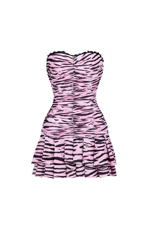 Sisterton Mesh Zebra Printed Tube Mini Dress