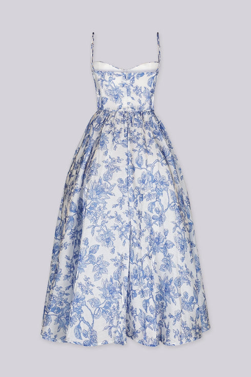 Riviera Bloom Corset Midi Dress