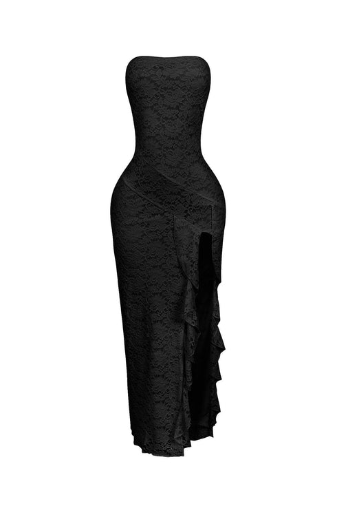 Dreamy Lace Ruffled Tube Maxi Dress