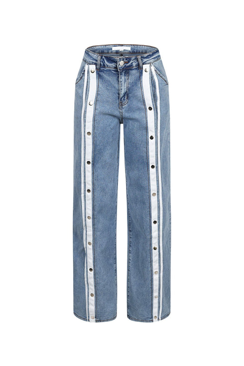 Retro Snap Button Denim Jeans with Stripes