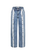 Retro Snap Button Denim Jeans with Stripes