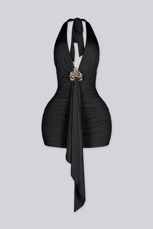 Virella Ruched Halter Mini Dress