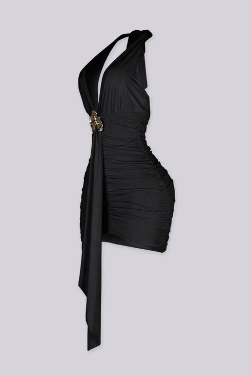 Virella Ruched Halter Mini Dress