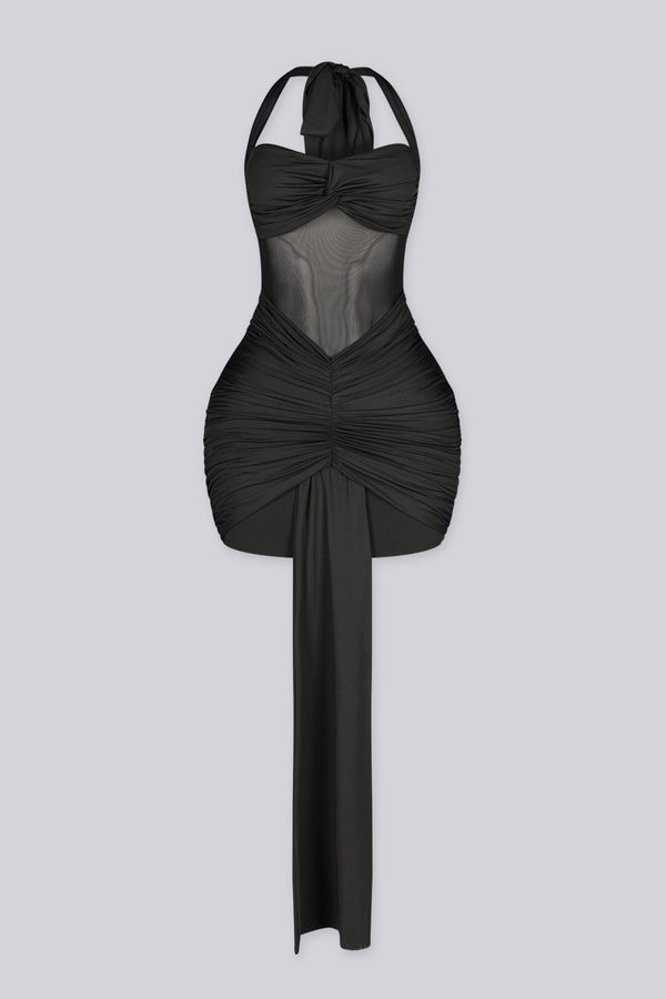 Noir Sash Drape Mini Dress