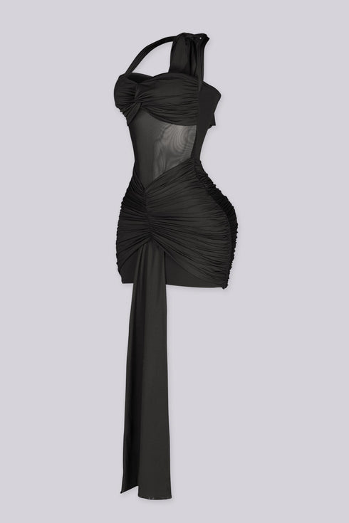 Noir Sash Drape Mini Dress