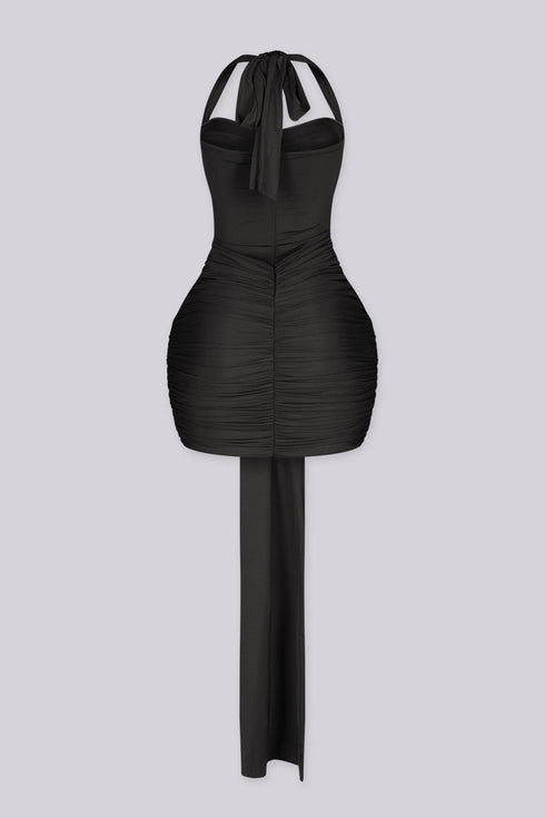 Noir Sash Drape Mini Dress