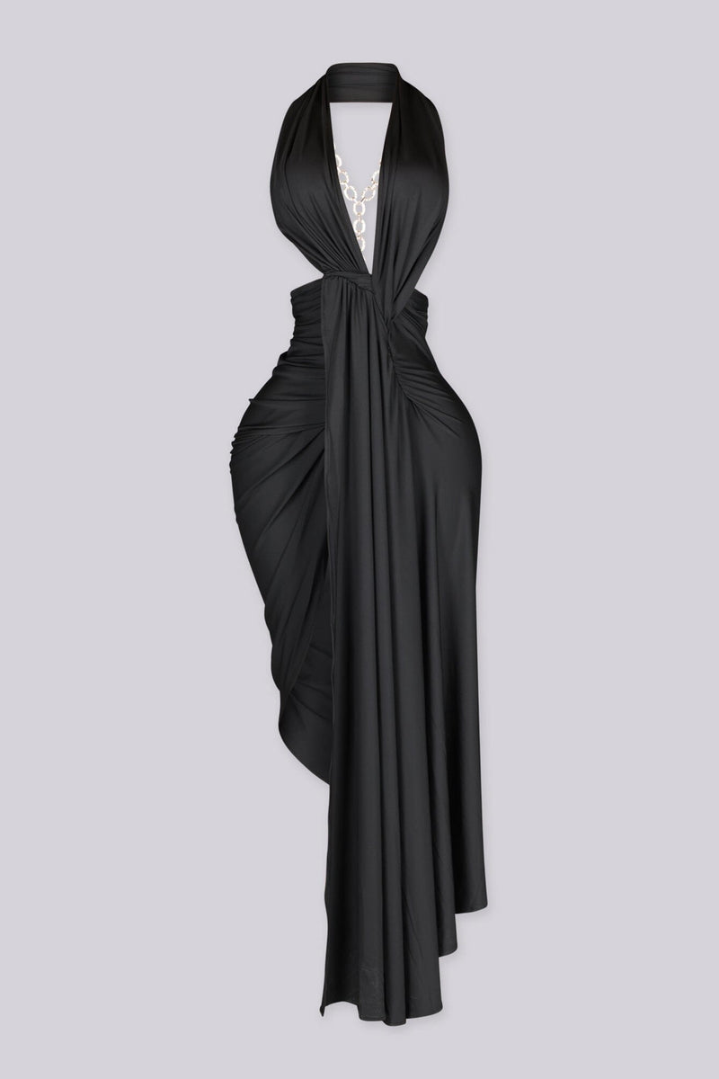 Xavira Chain Halter Midi Dress – EDGE
