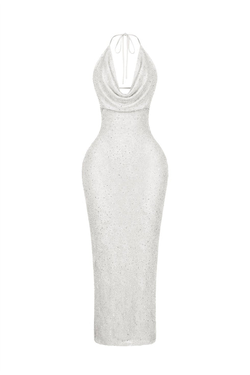 Aria Beaded Cowl Neck Maxi Dress