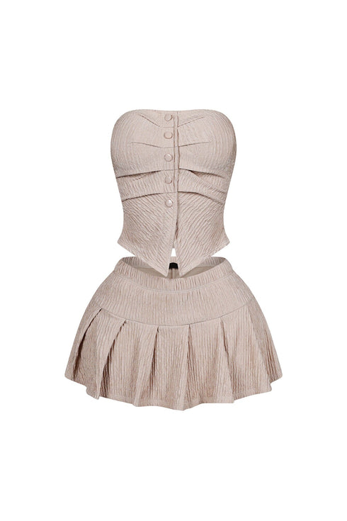 Crinkly Pleated Tube Top and Skirt SET