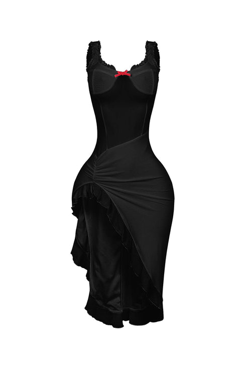 Tamiko Mesh Ruffle Trim Tank Midi Dress