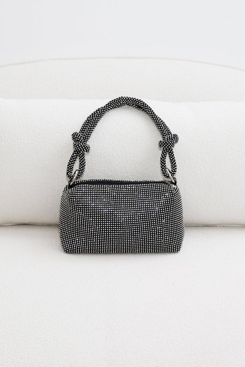 Silver Rhinestone Evening Top Handle Bag