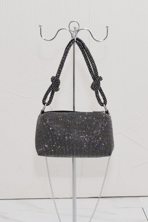 Silver Rhinestone Evening Top Handle Bag