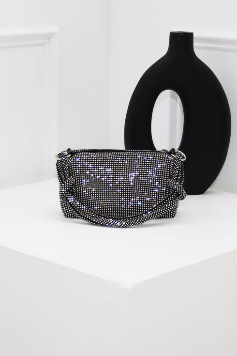 Silver Rhinestone Evening Top Handle Bag