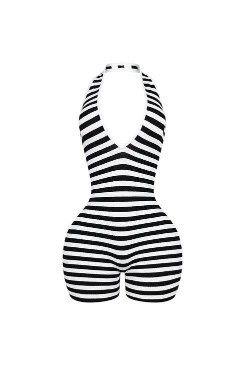 Come A Board Striped Halter Romper